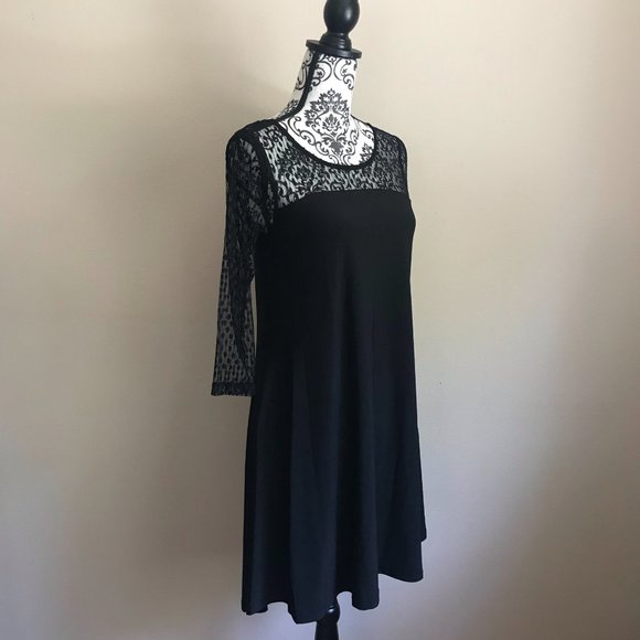 Nina Leonard - Long Sleeve Pocket Swing Dress - Black - Size Small - Picture 2 of 6